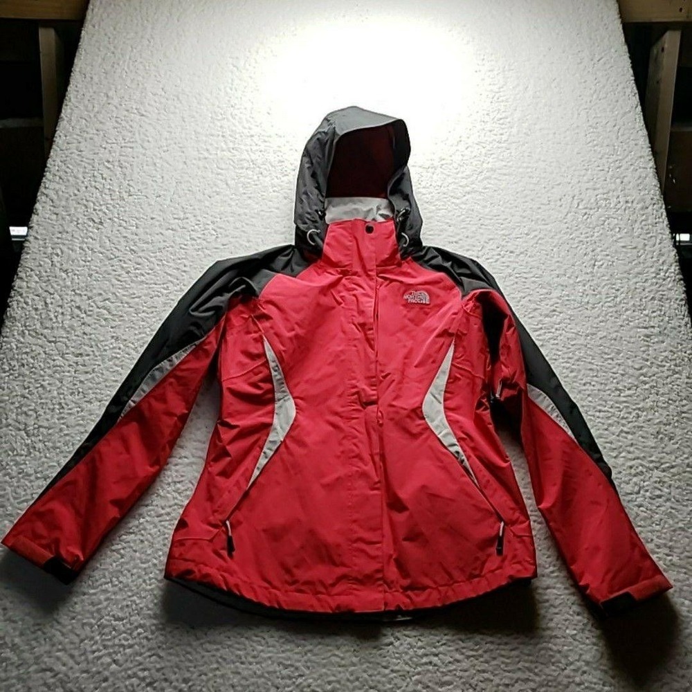 The North Face Jacket Womens Medium Red Gray HyVent‎ Hooded Ski Snow Waterproof